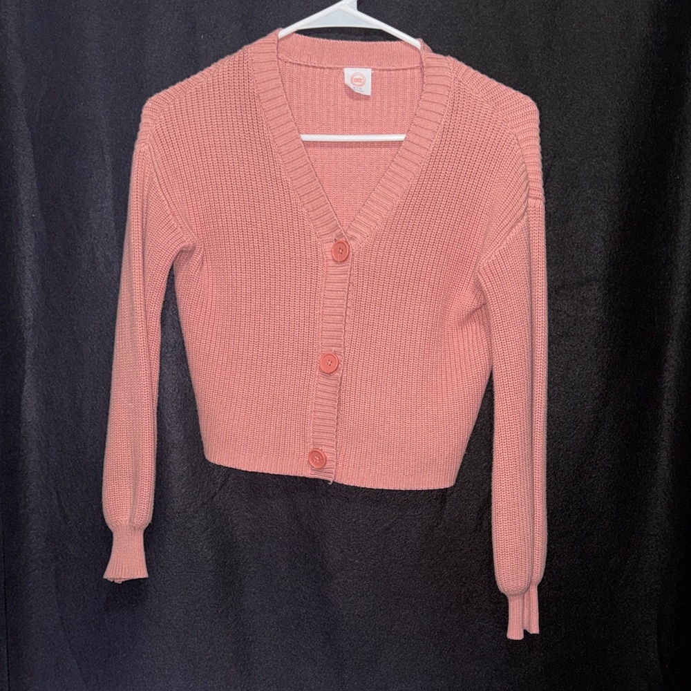 Pink Cropped V-Neck Button Cardigan Sweater